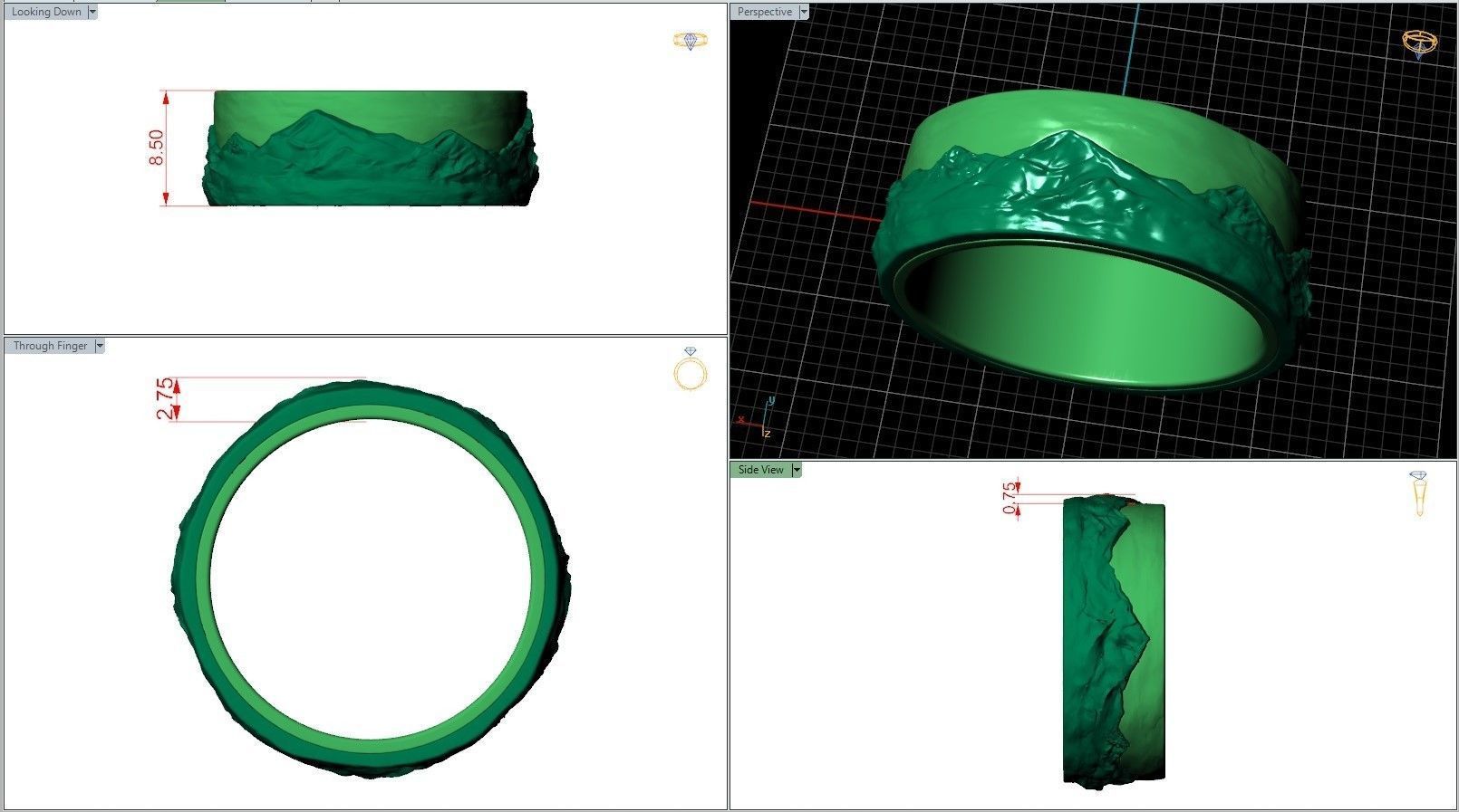 Sky Mountains Rock Nature Wedding Ring 3D print model_7