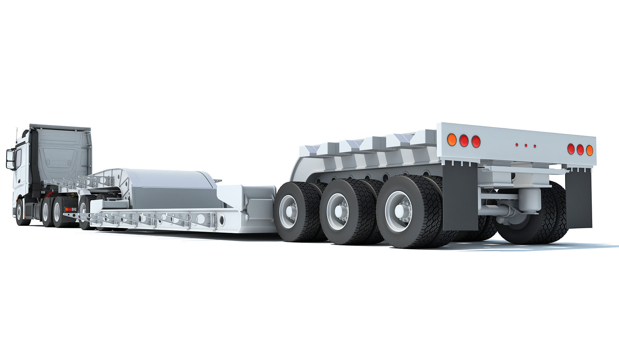 Truck with Lowboy Trailer 3D model_3