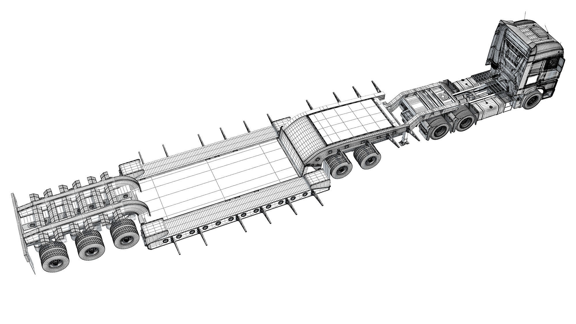 Truck with Lowboy Trailer 3D model_19