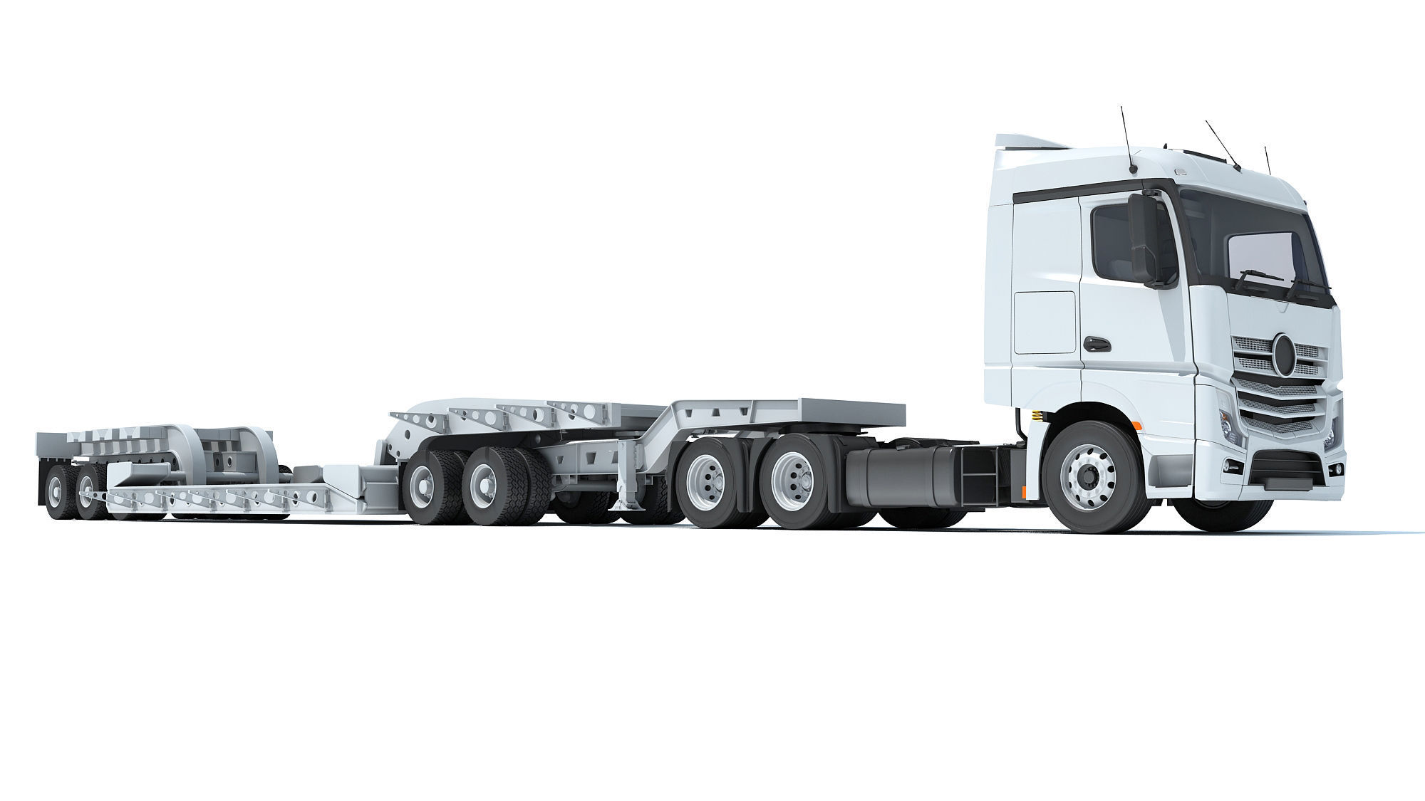 Truck with Lowboy Trailer 3D model_9