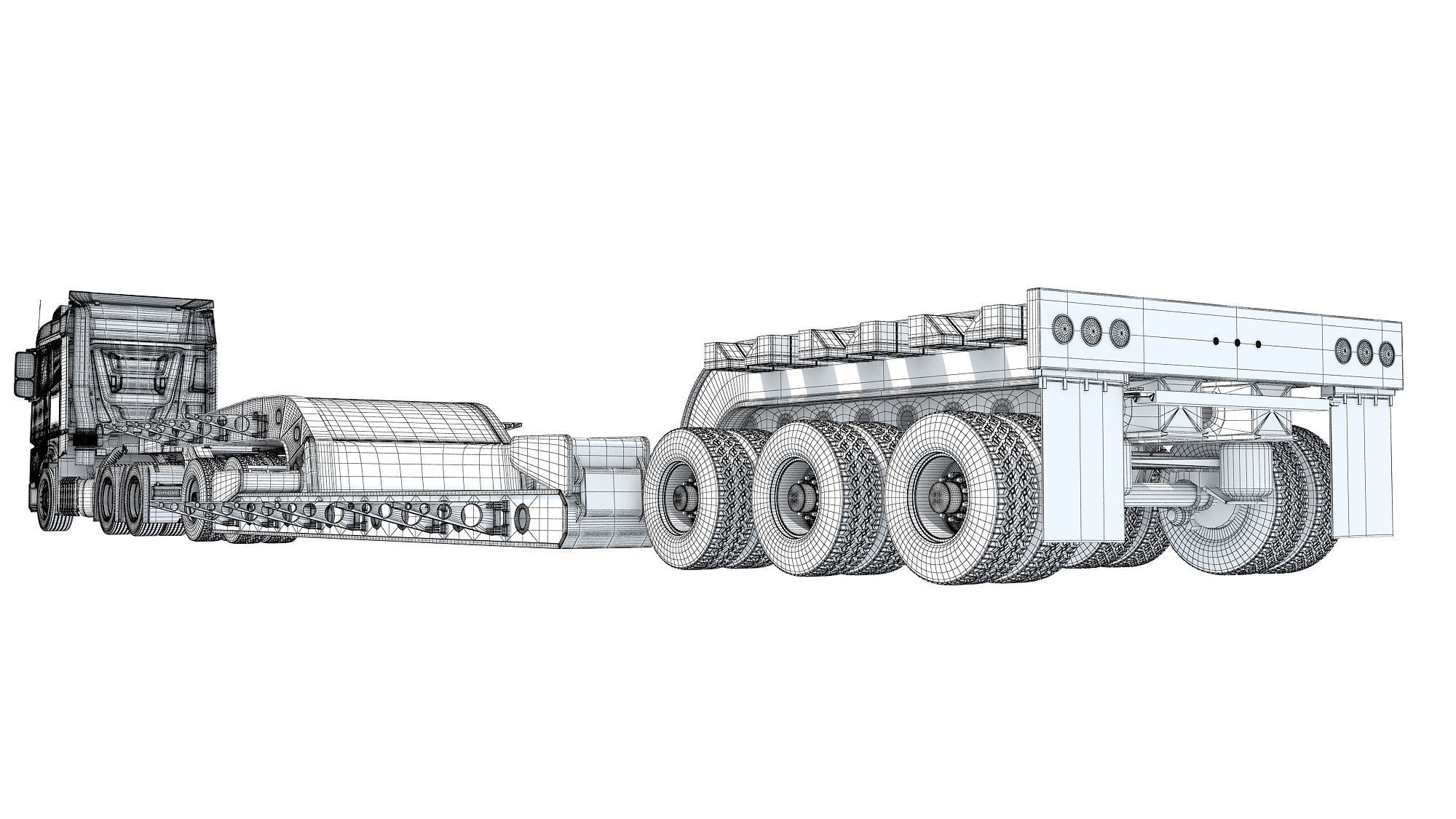 Truck with Lowboy Trailer 3D model_18