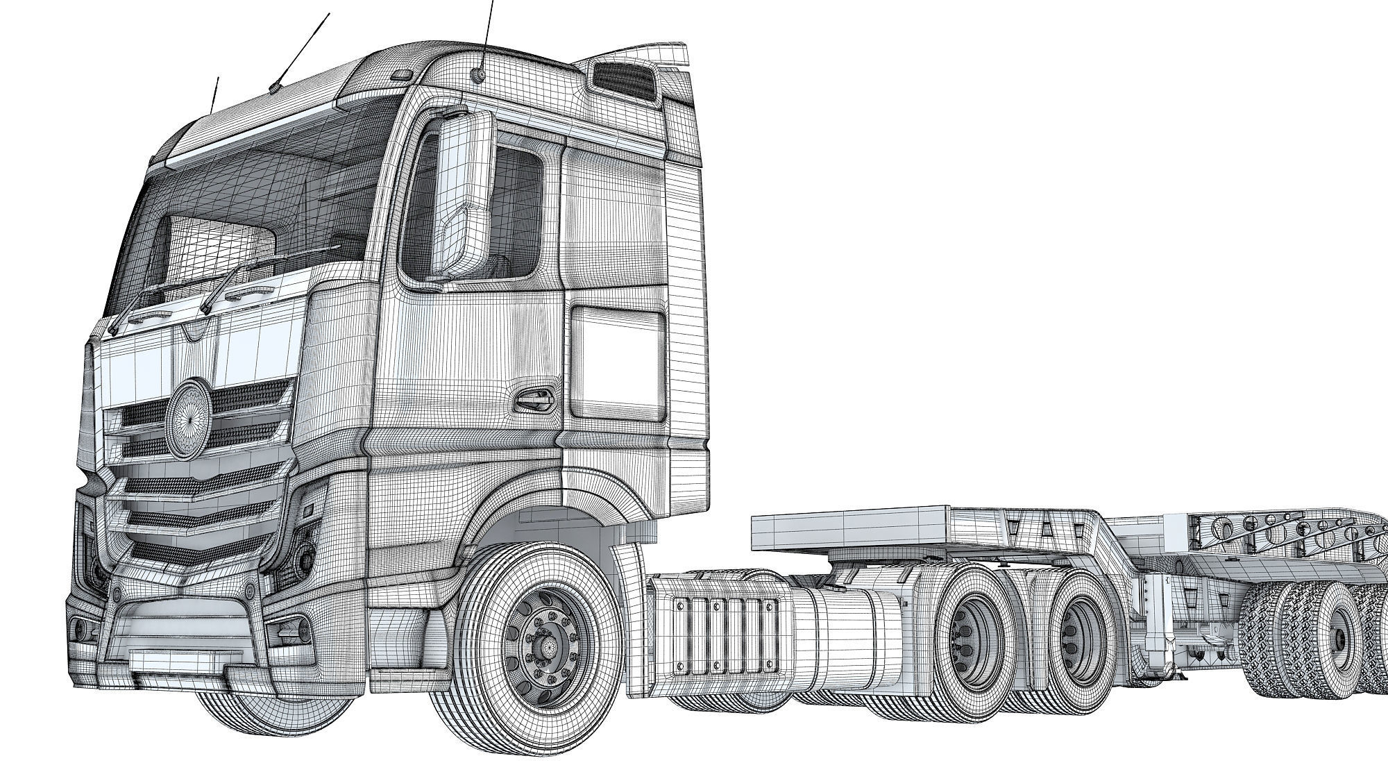 Truck with Lowboy Trailer 3D model_21