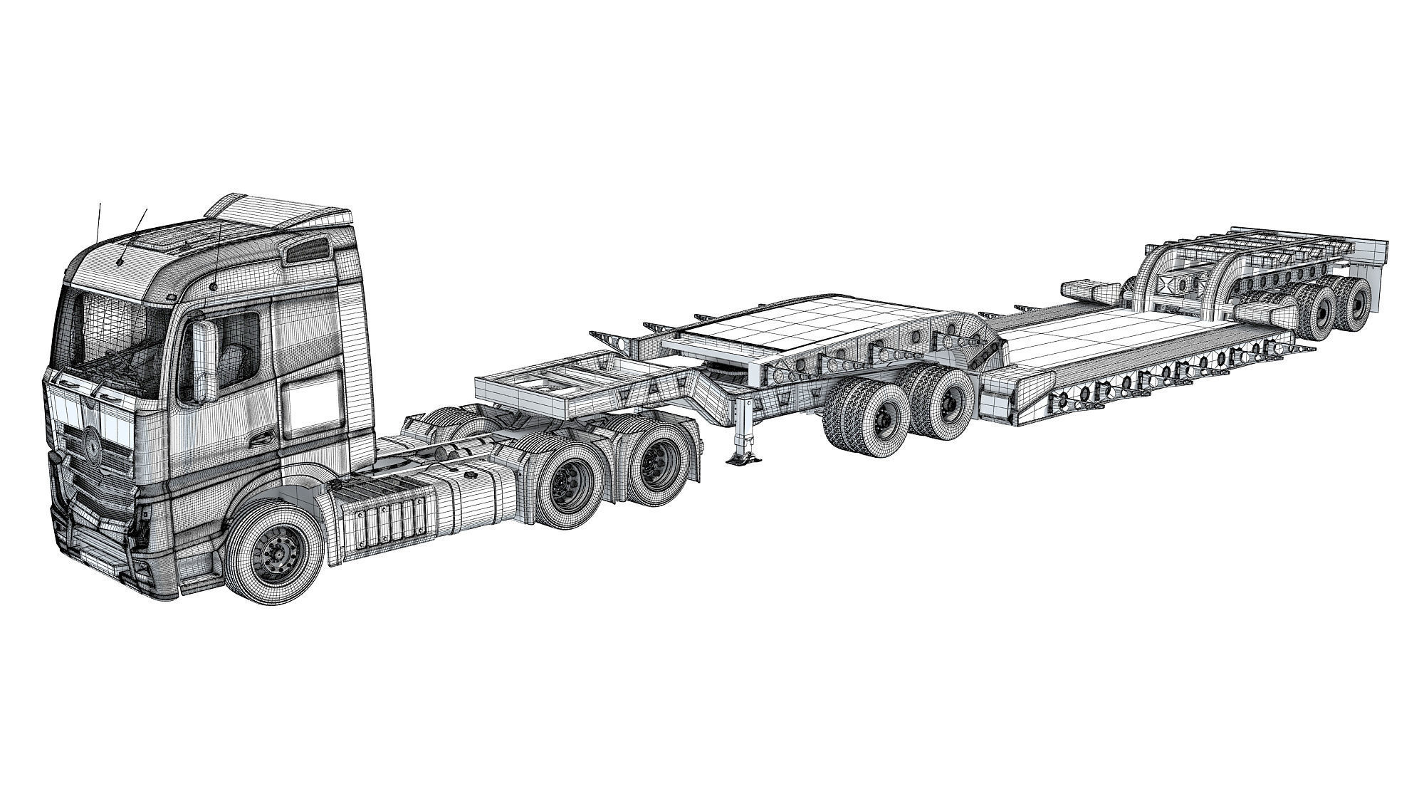 Truck with Lowboy Trailer 3D model_17