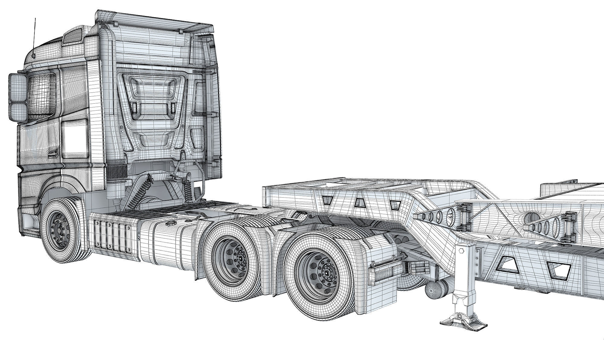 Truck with Lowboy Trailer 3D model_22