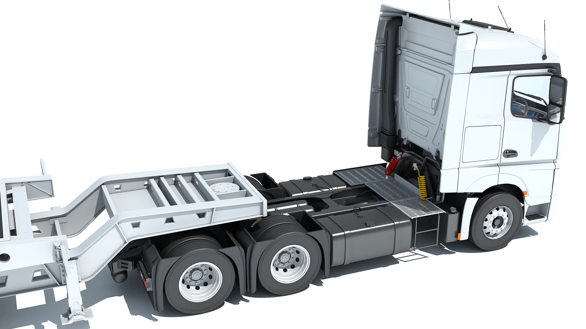 Truck with Lowboy Trailer 3D model_16