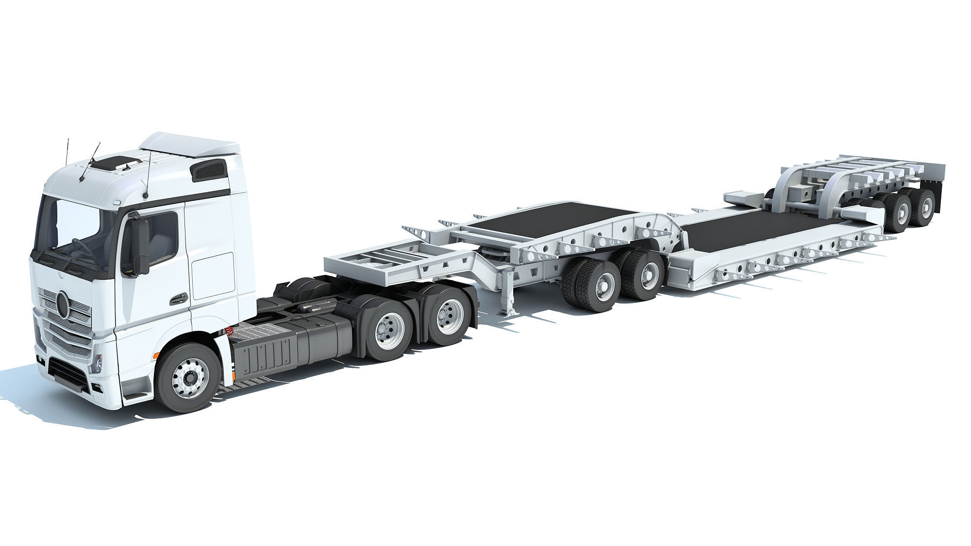 Truck with Lowboy Trailer 3D model_8