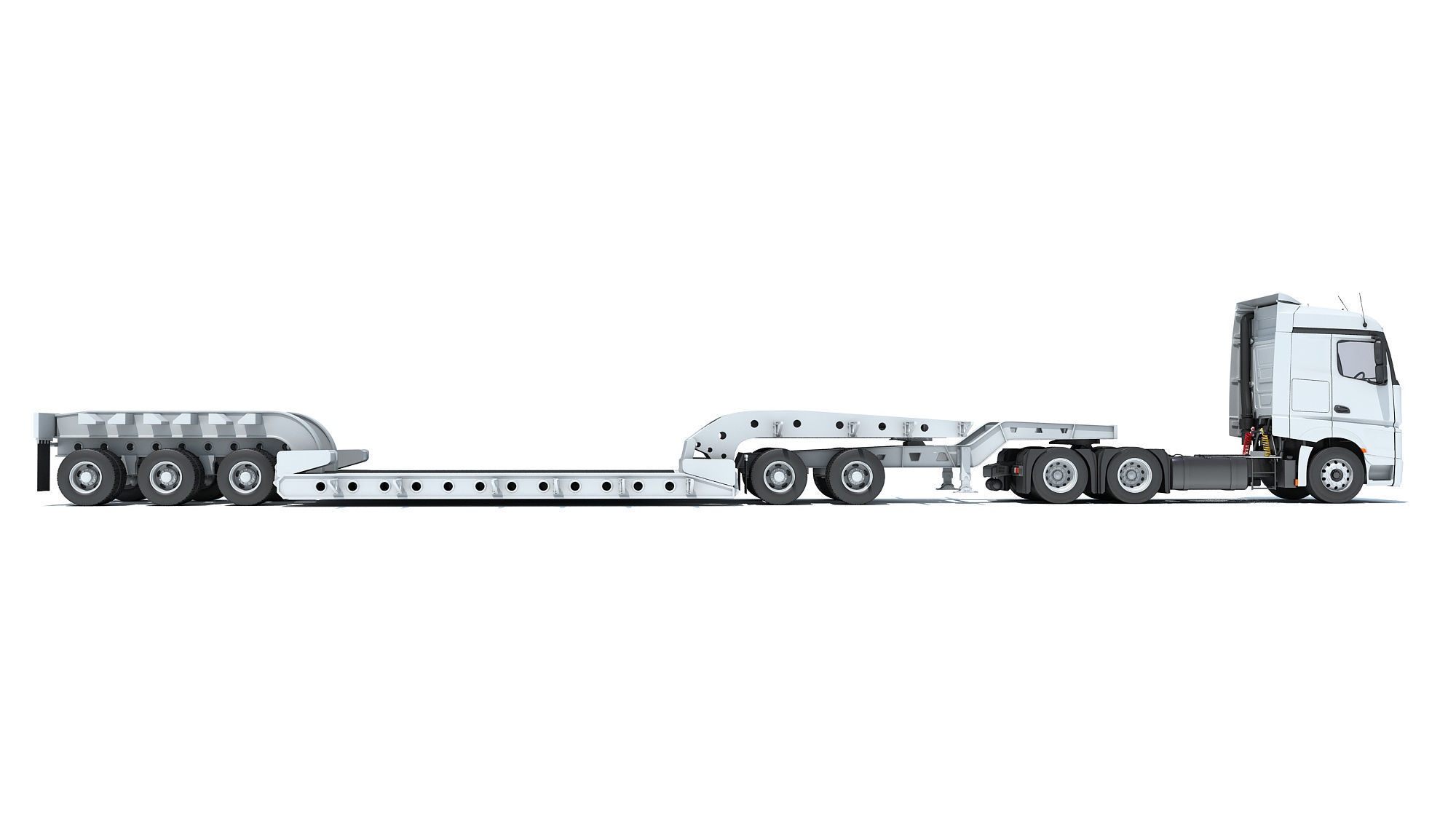 Truck with Lowboy Trailer 3D model_5