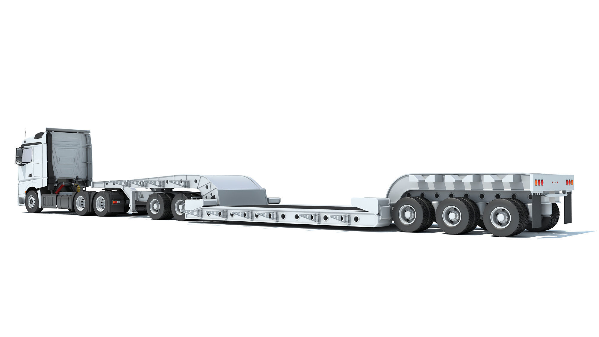 Truck with Lowboy Trailer 3D model_2