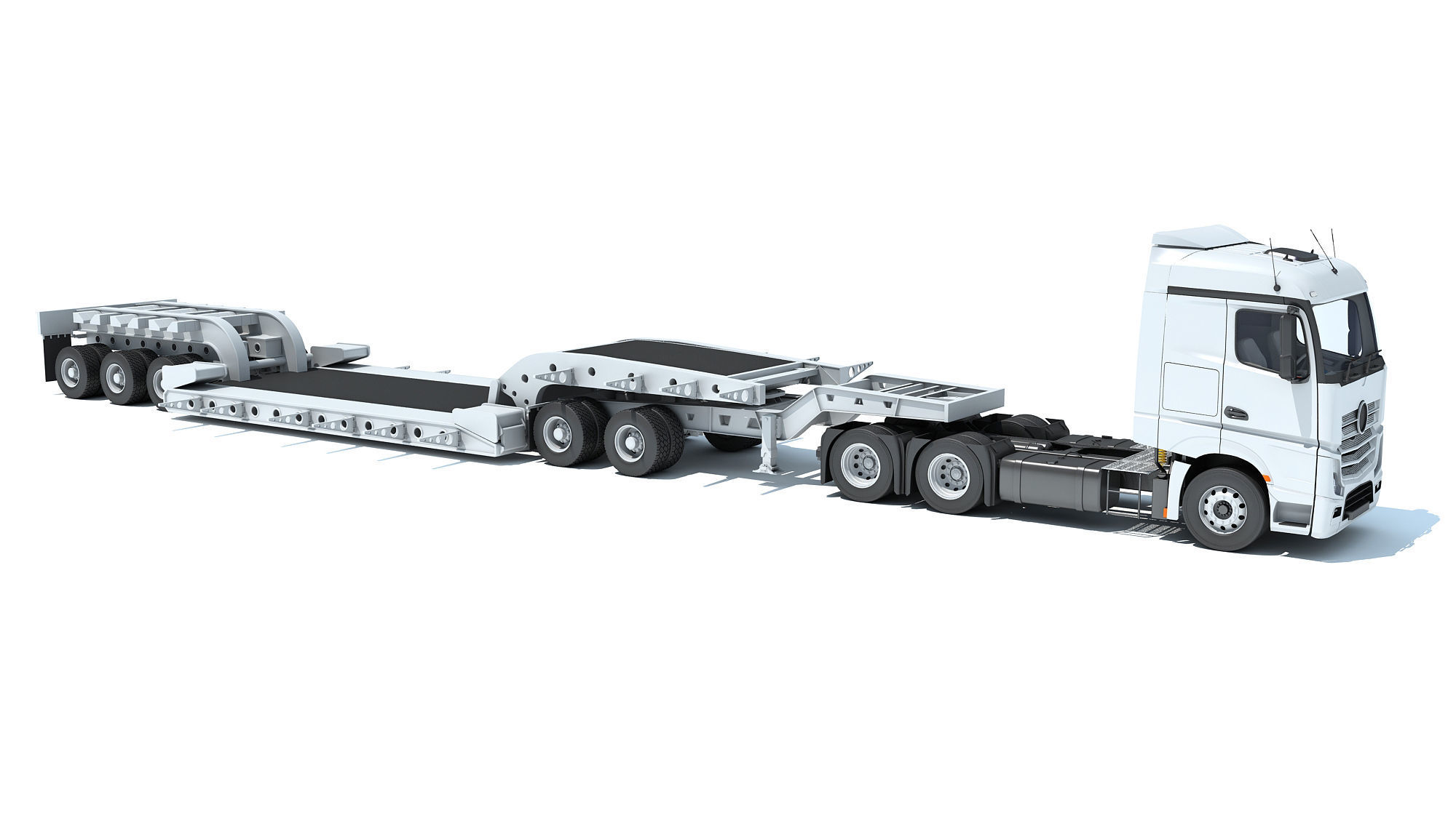 Truck with Lowboy Trailer 3D model_7