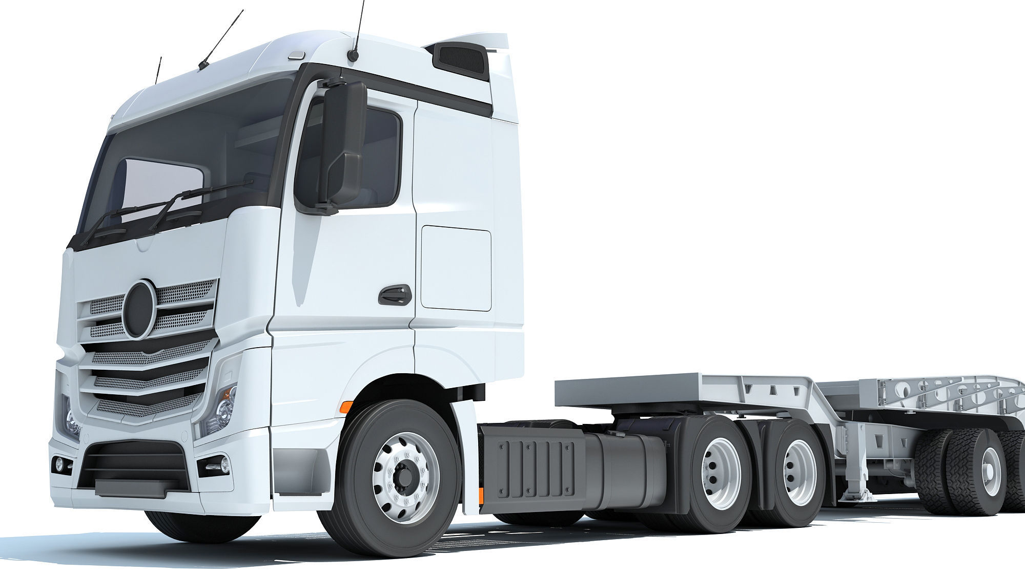 Truck with Lowboy Trailer 3D model_12