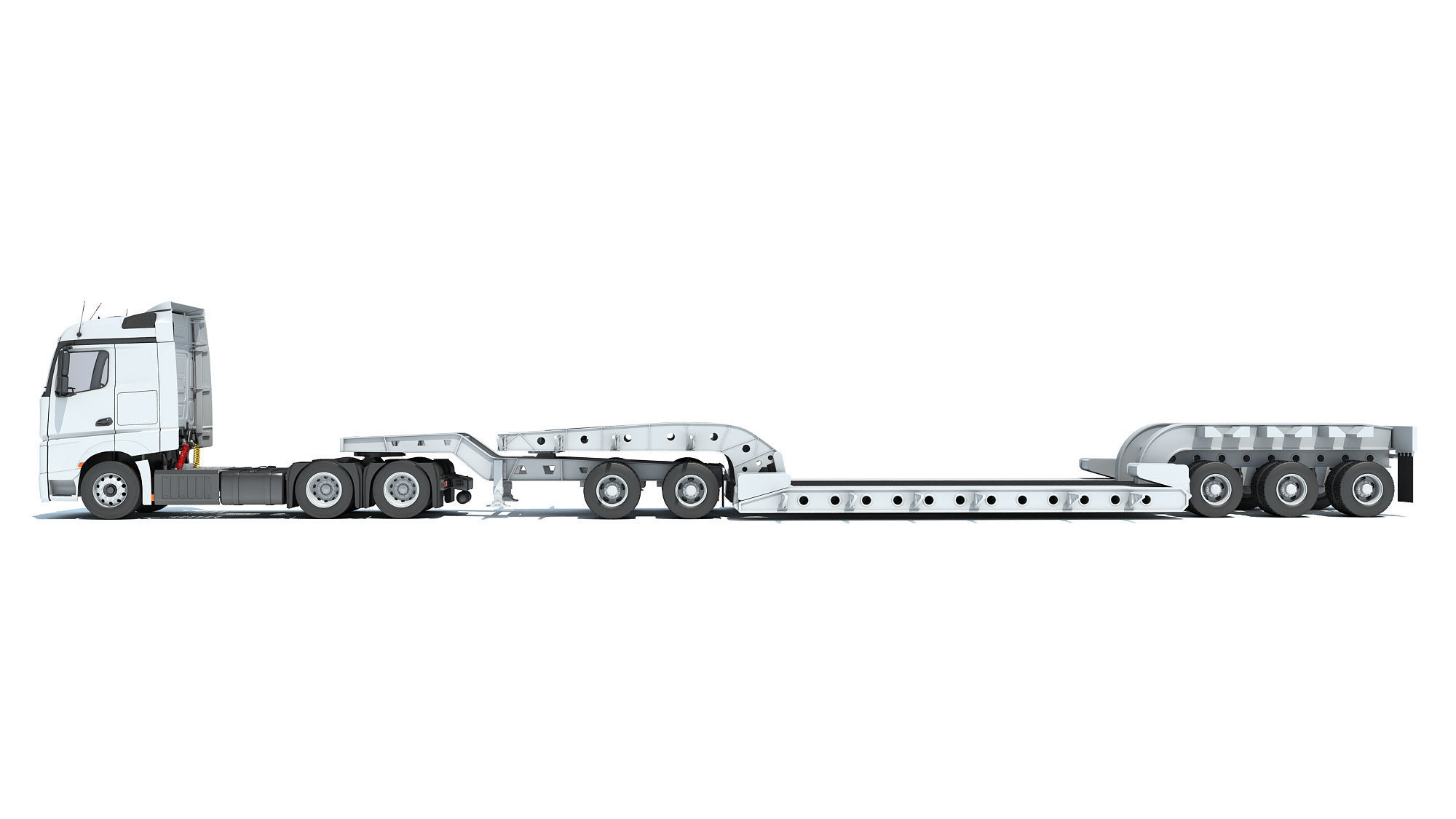 Truck with Lowboy Trailer 3D model_1