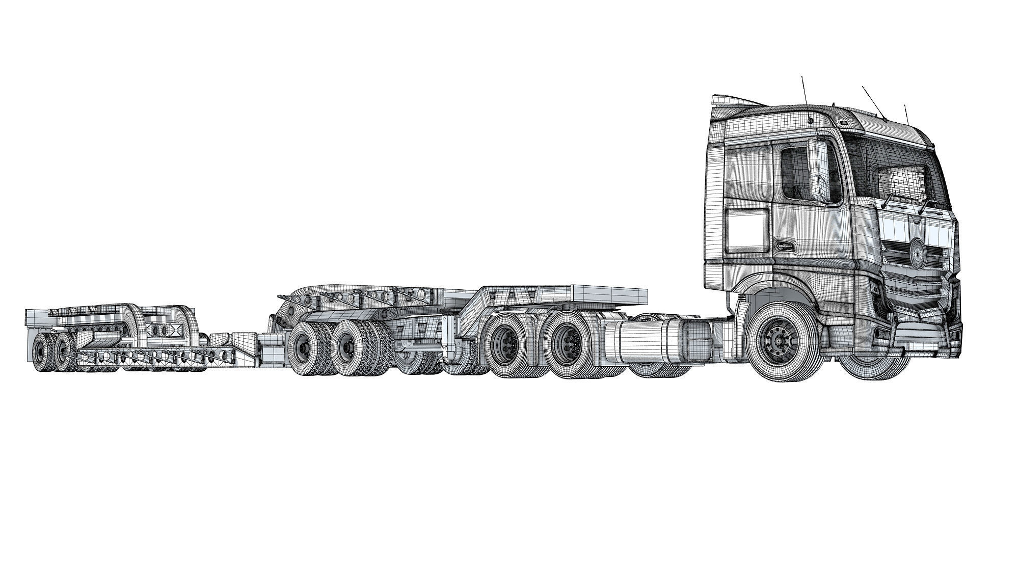Truck with Lowboy Trailer 3D model_20