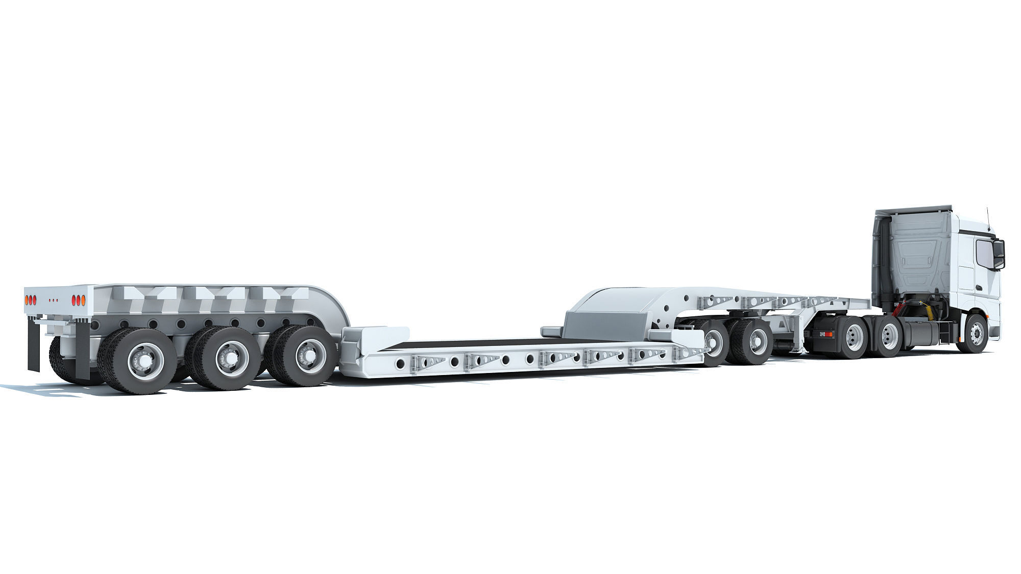 Truck with Lowboy Trailer 3D model_4