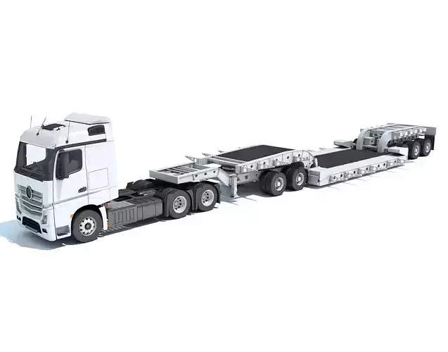 Truck with Lowboy Trailer 3D model