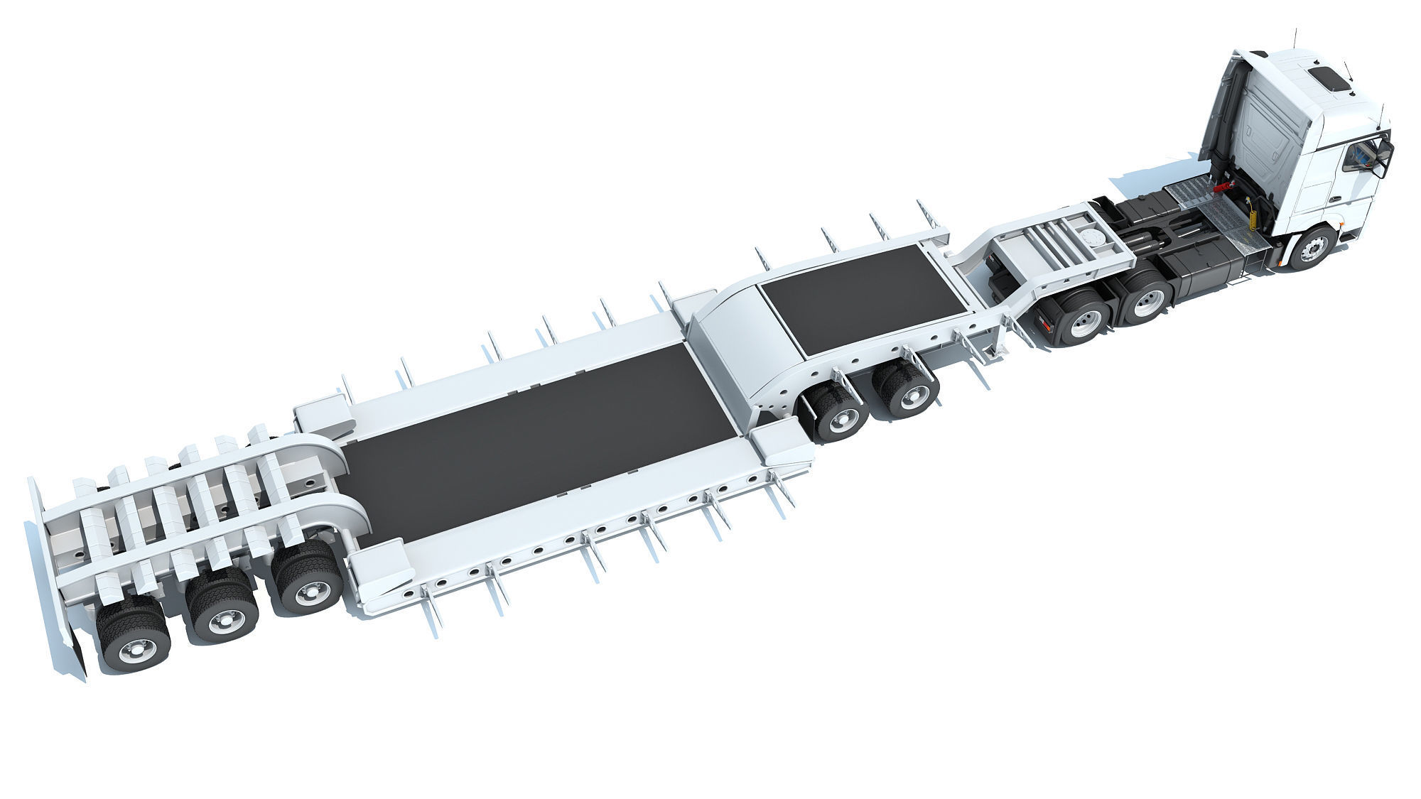 Truck with Lowboy Trailer 3D model_6