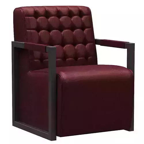 Armchair maroon upholstered chair with metal frame