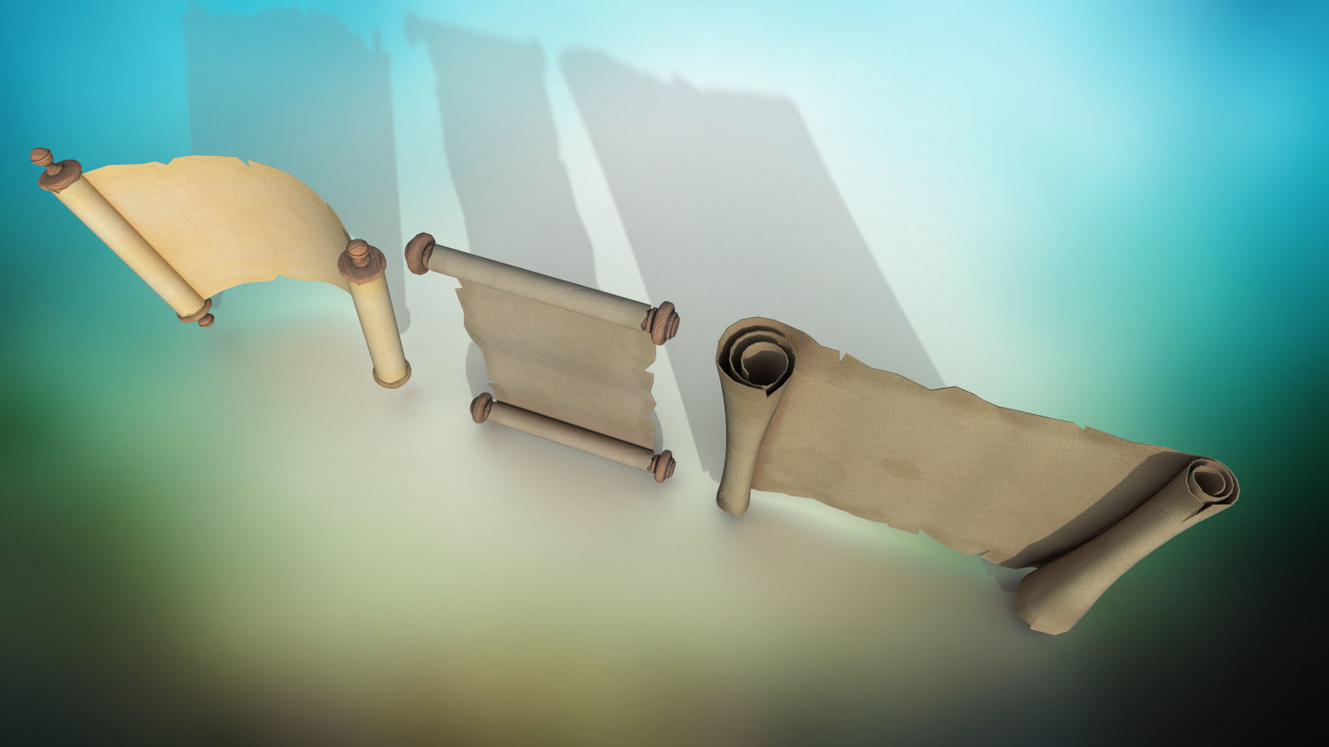 Set of three papyrus scrolls PBR low-poly game ready Low-poly 3D model_3