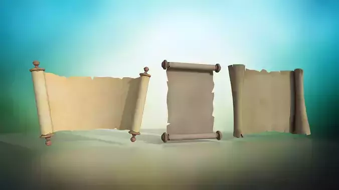 Set of three papyrus scrolls PBR low-poly game ready Low-poly 3D model