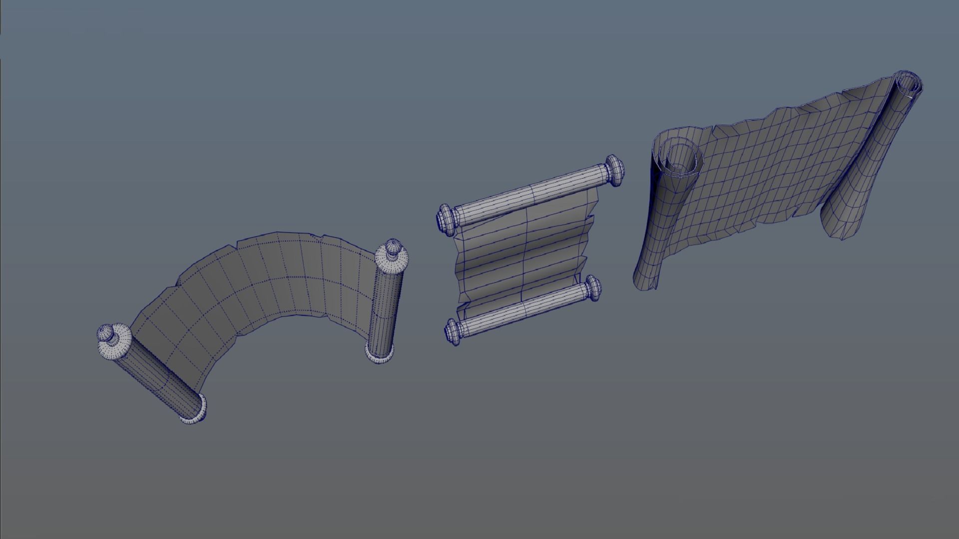 Set of three papyrus scrolls PBR low-poly game ready Low-poly 3D model_6