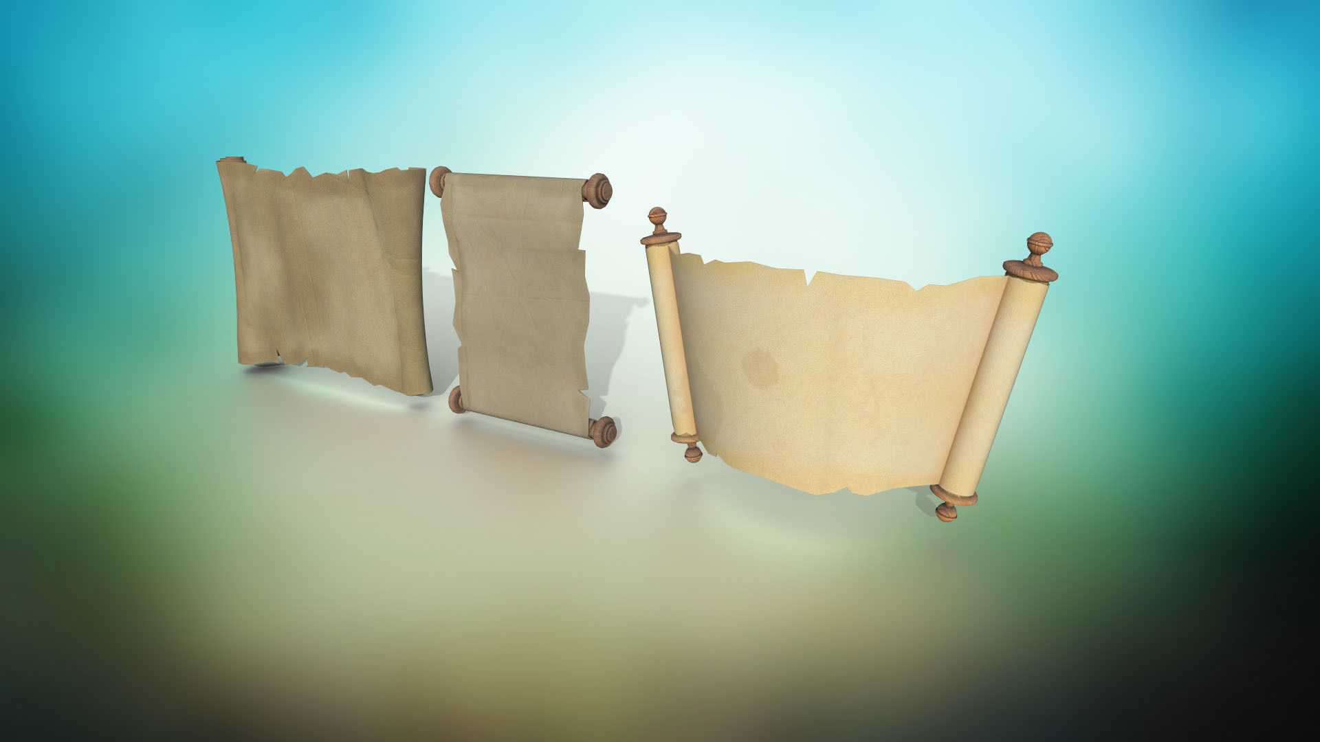 Set of three papyrus scrolls PBR low-poly game ready Low-poly 3D model_4