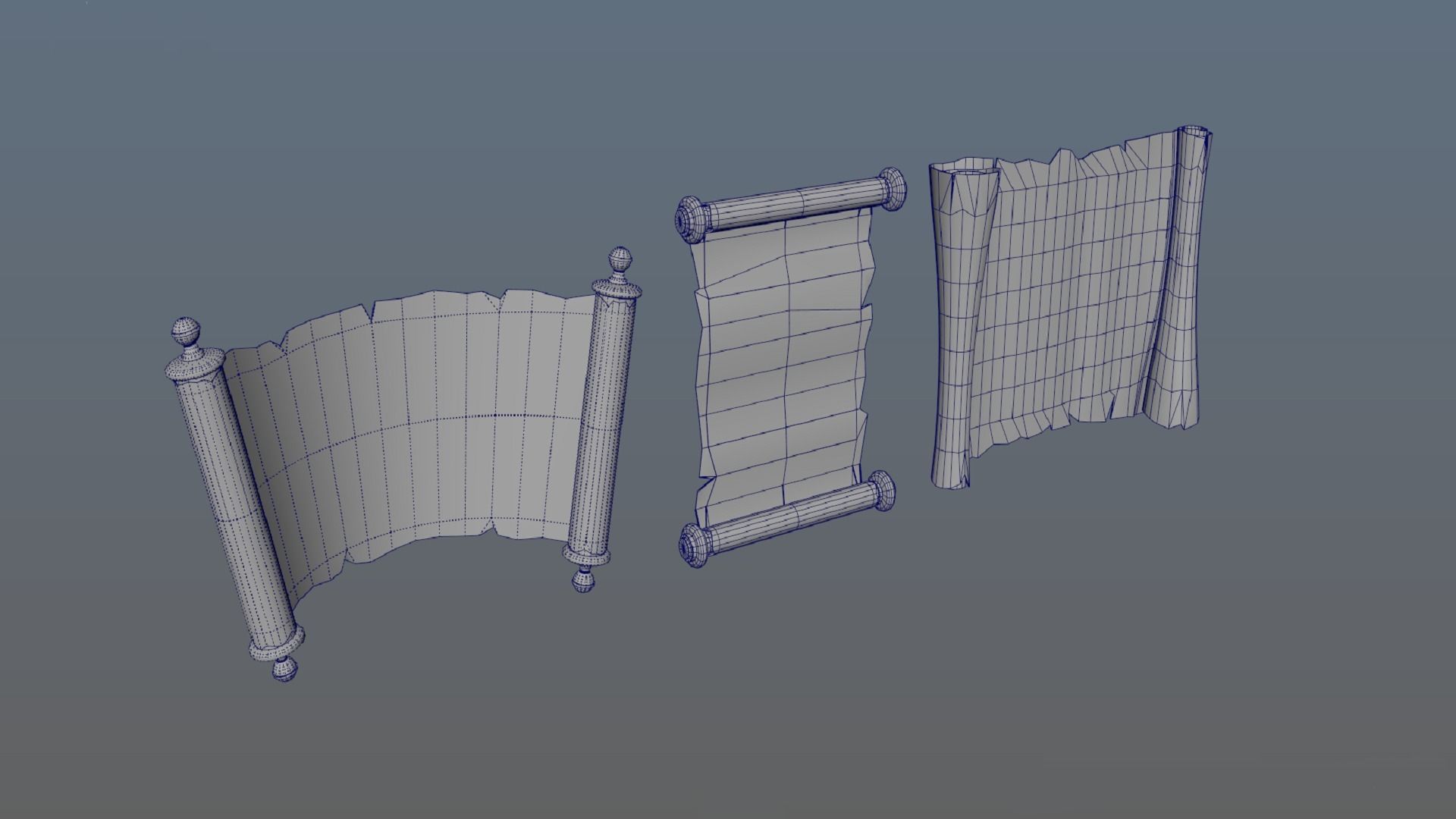 Set of three papyrus scrolls PBR low-poly game ready Low-poly 3D model_5
