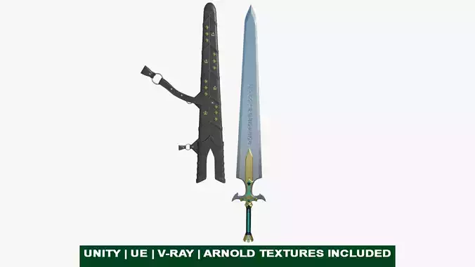 Fantasy Sword01 Game-Ready PBR Unity UE V-Ray Textures Inlcuded Low-poly 3D model