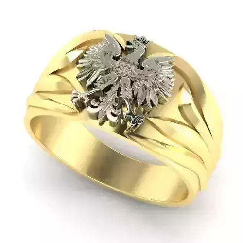 mens signet  ring with coat of arms of poland 3D print model