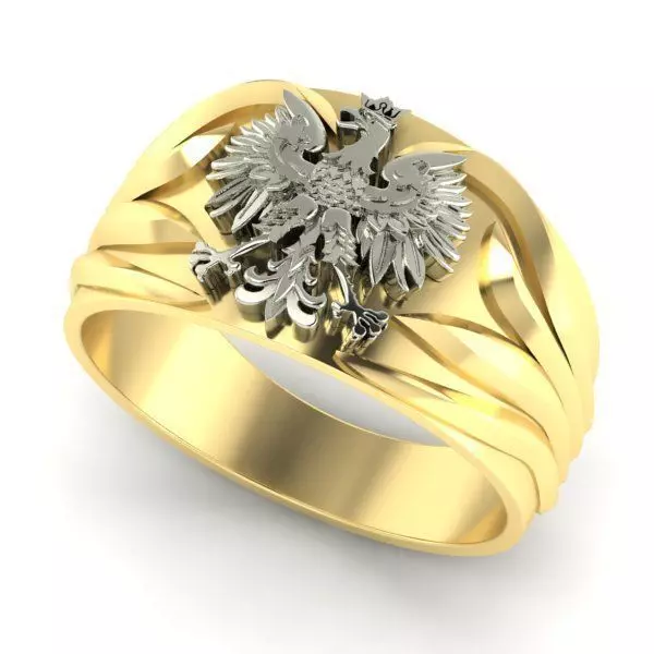 mens signet  ring with coat of arms of poland 3D print model_0
