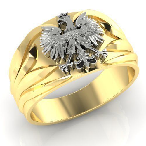 mens signet  ring with coat of arms of poland 3D print model_1