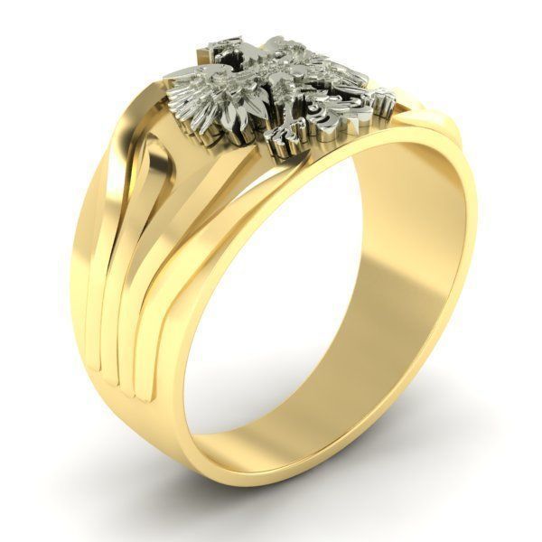 mens signet  ring with coat of arms of poland 3D print model_2