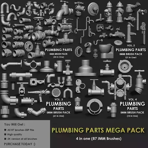 PLUMBING PARTS MEGA PACK 4 IN ONE  87 BRUSHES 3D model