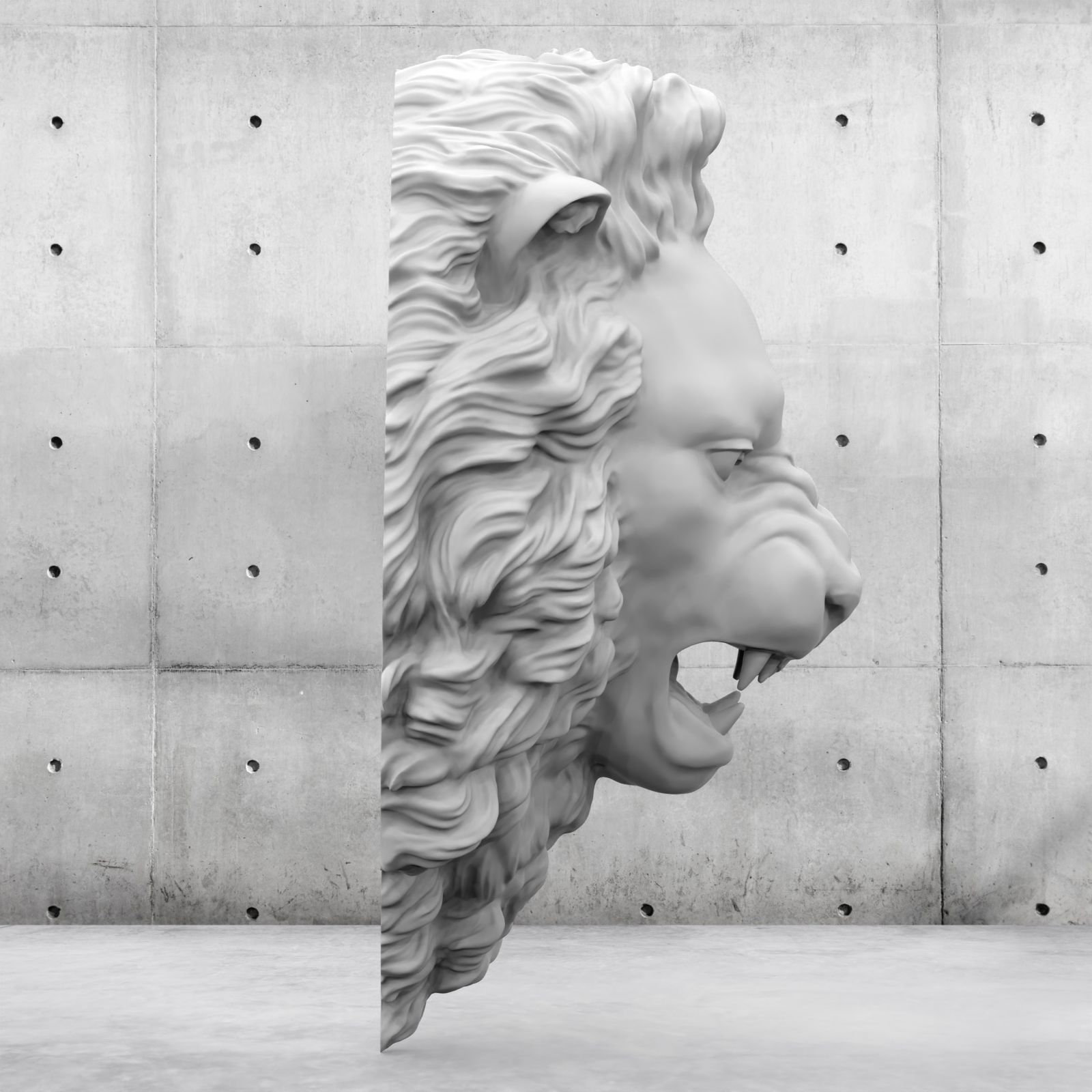 Lion Head Relief  3D Print Model 3D print model_47