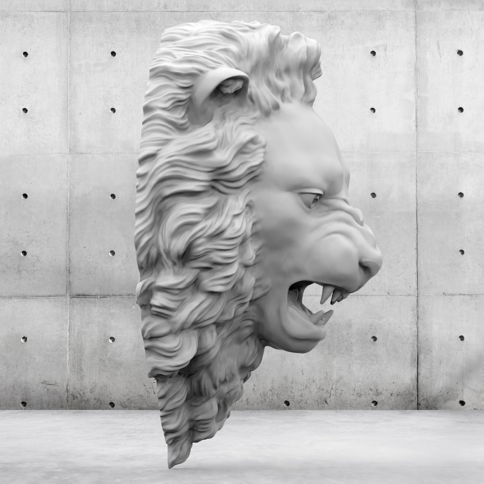 Lion Head Relief  3D Print Model 3D print model_46