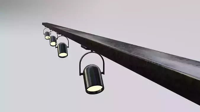Spotlights four on rail Low-poly 3D model