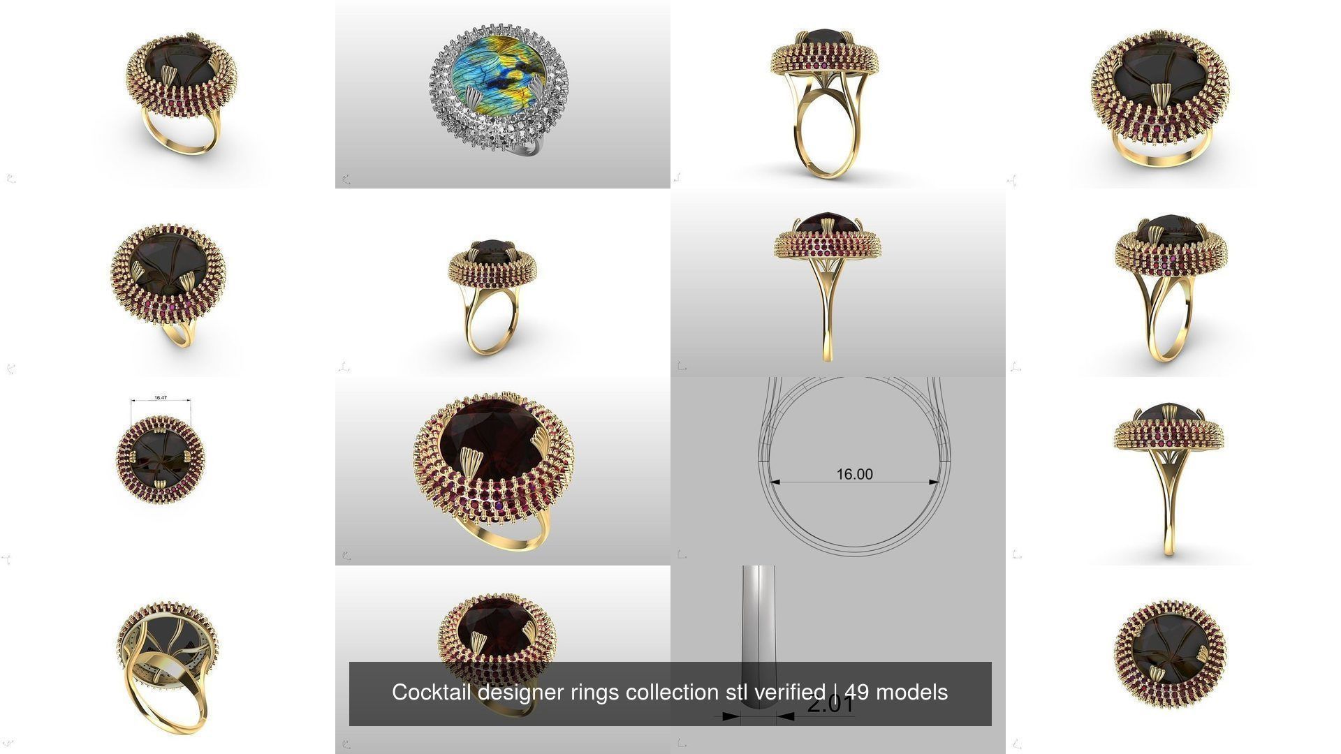 Cocktail designer rings collection stl verified _14