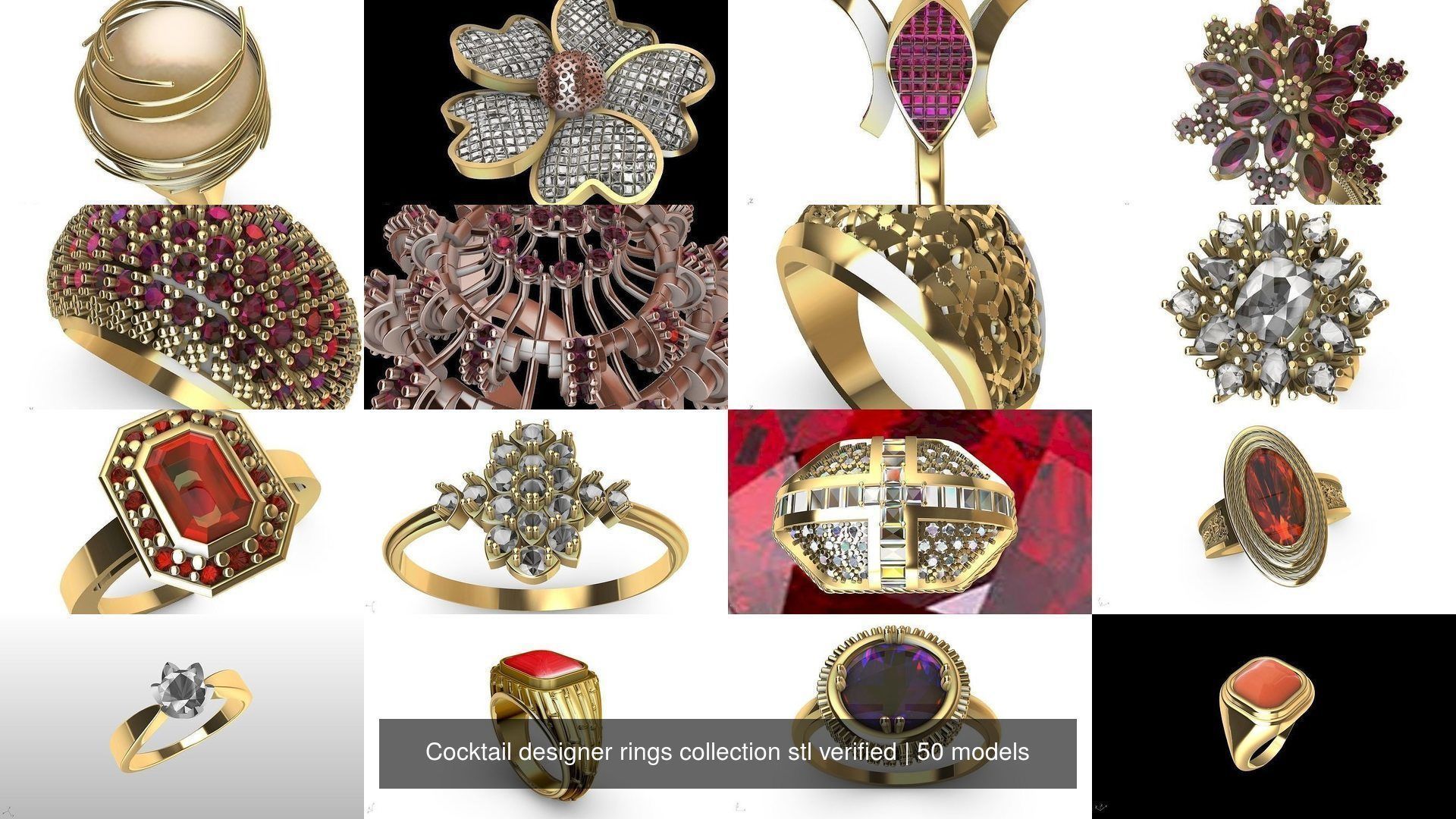 Cocktail designer rings collection stl verified _4