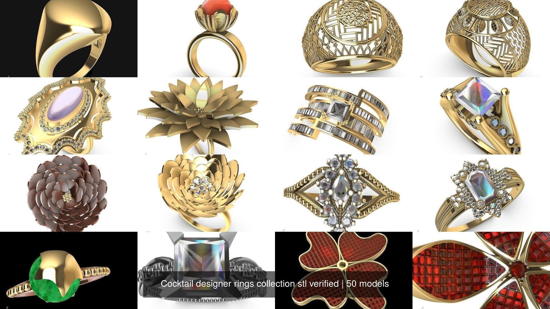 Cocktail designer rings collection stl verified _5