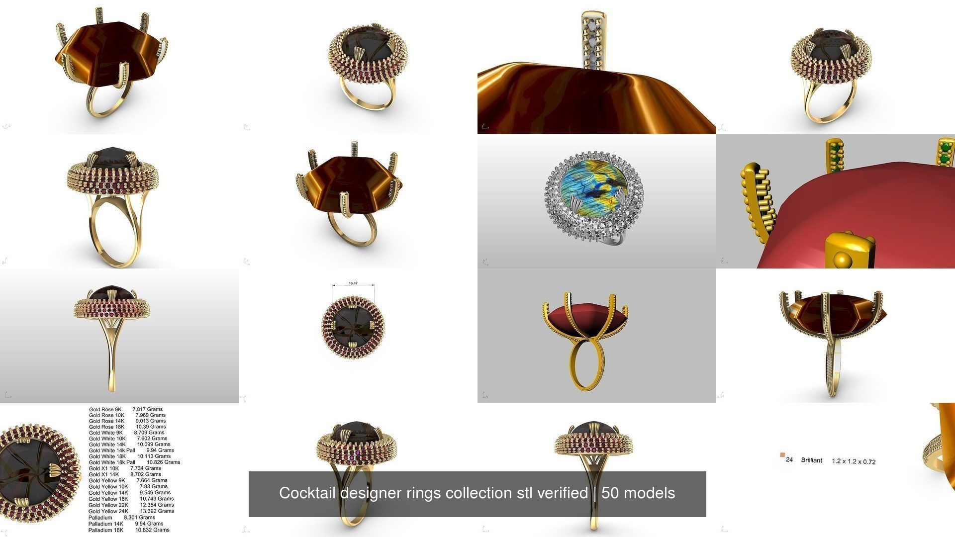 Cocktail designer rings collection stl verified _13