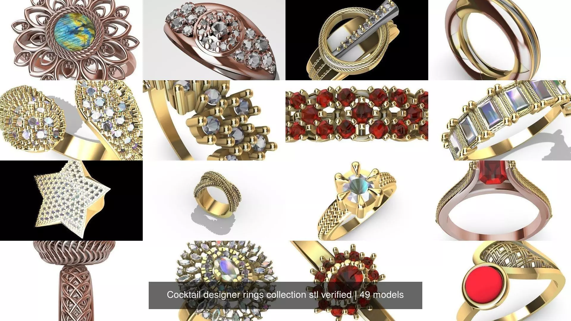 Cocktail designer rings collection stl verified _2