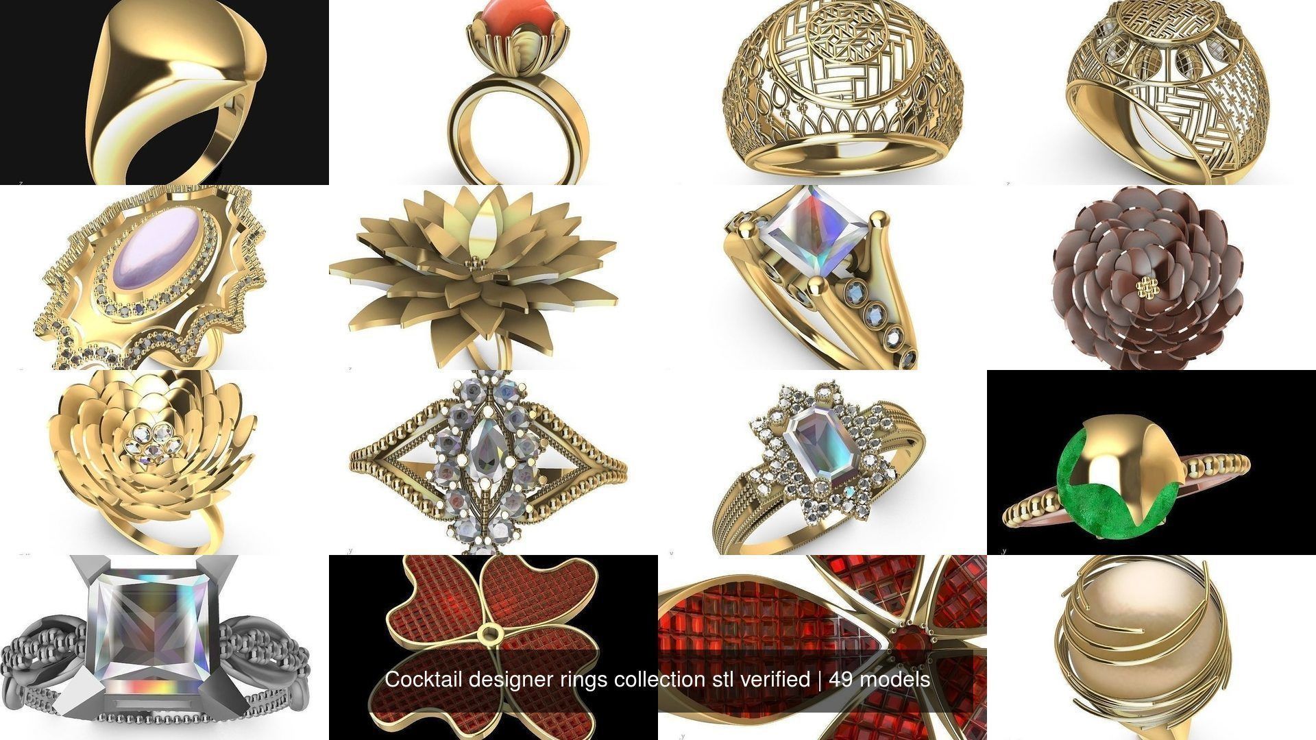 Cocktail designer rings collection stl verified _6