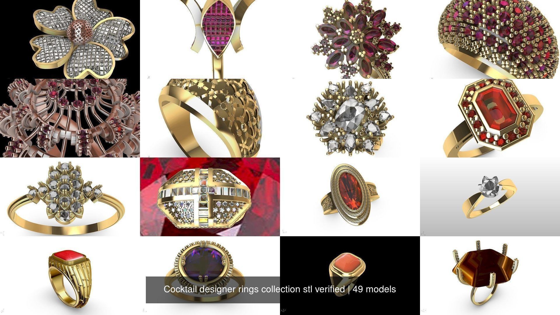 Cocktail designer rings collection stl verified _11