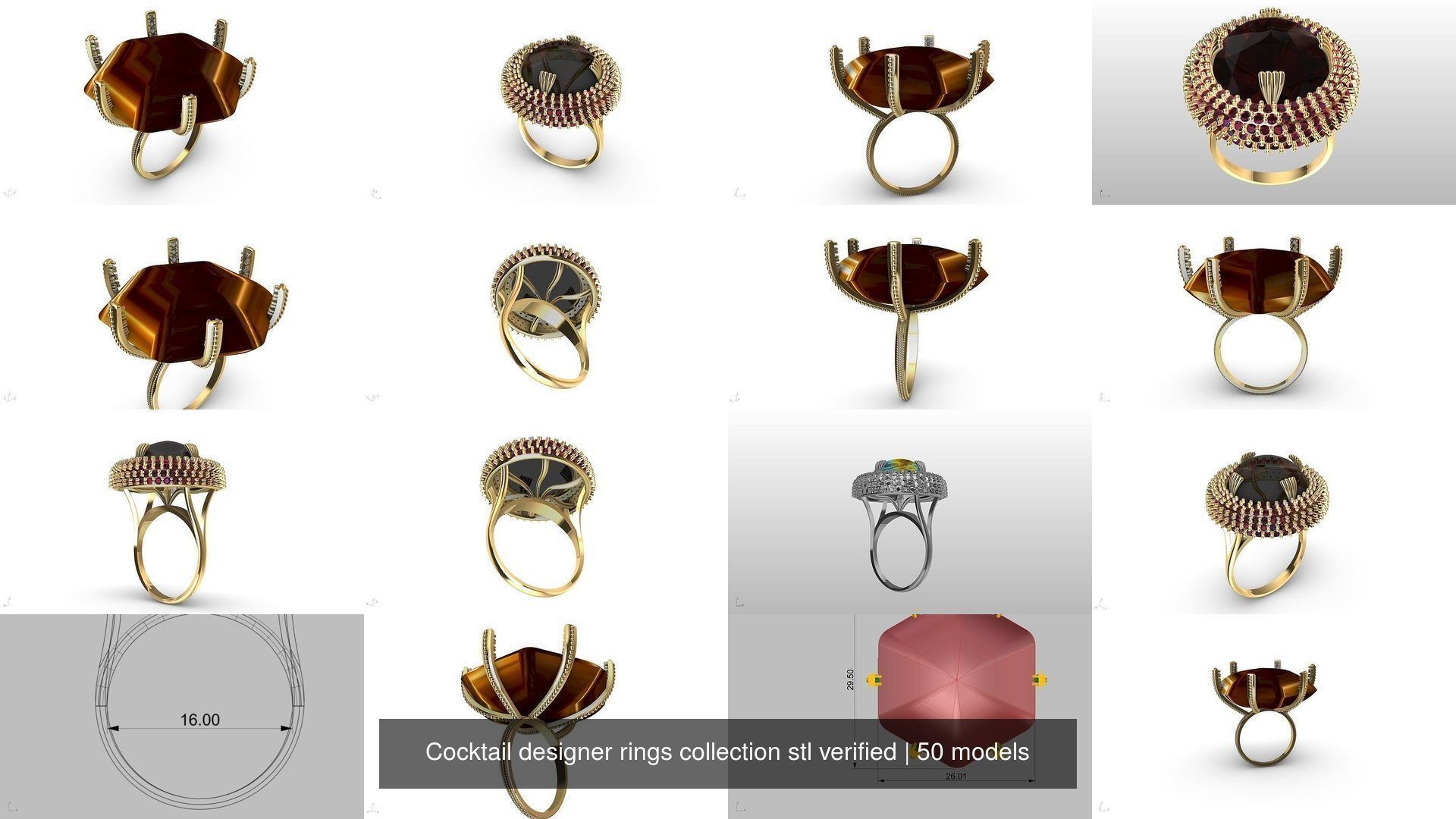 Cocktail designer rings collection stl verified _19