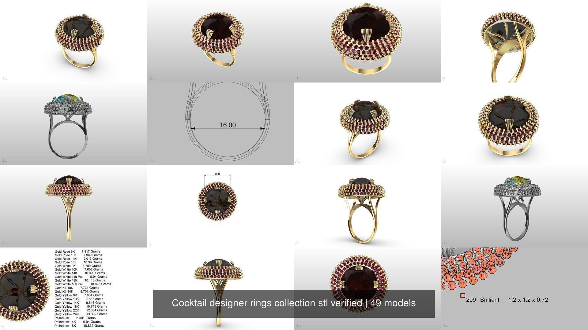 Cocktail designer rings collection stl verified _15
