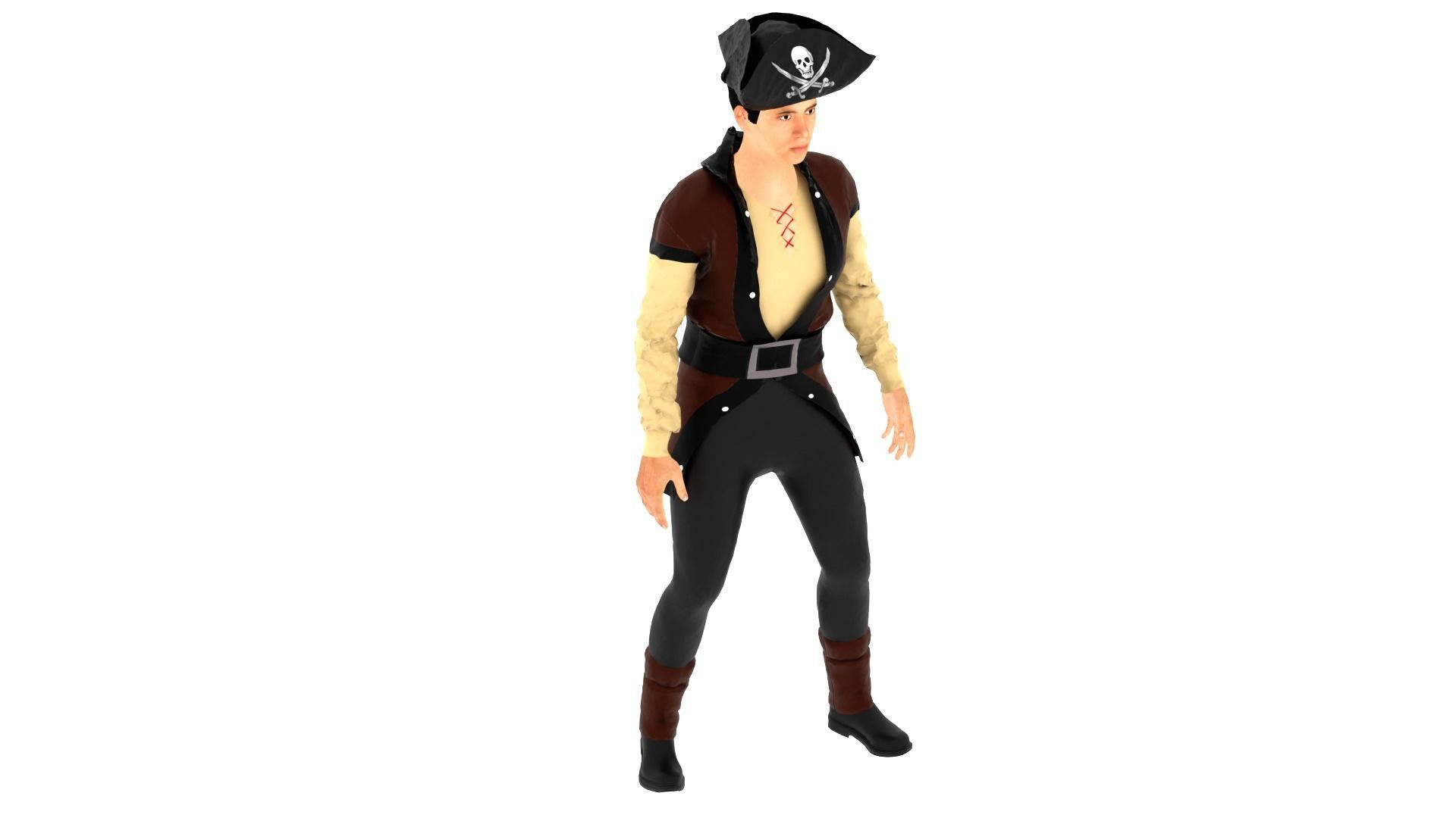 Pirate Male Low-poly 3D model_2