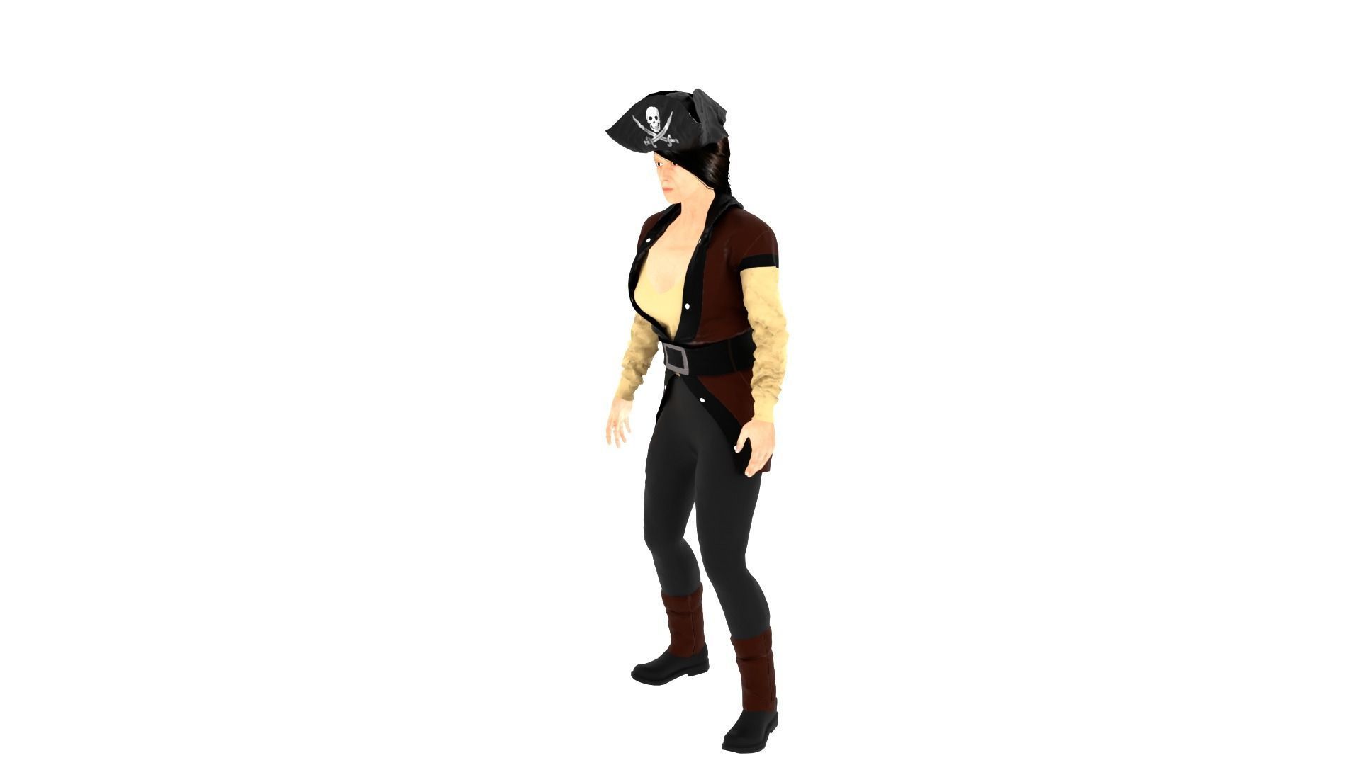 Pirate Woman Low-poly 3D model_1