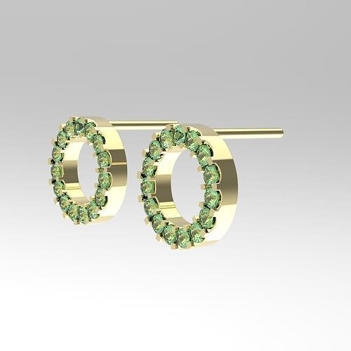 Earring emerald circle stud earrings gold 3D print model