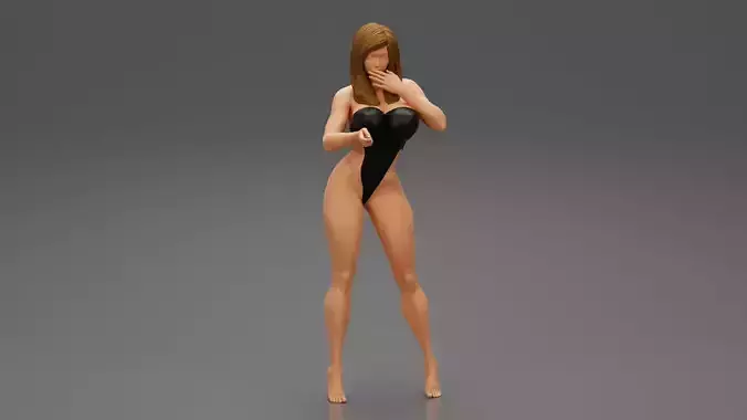 Teen Girl in Swimsuit Poses Near Swimming Pool 3D print model
