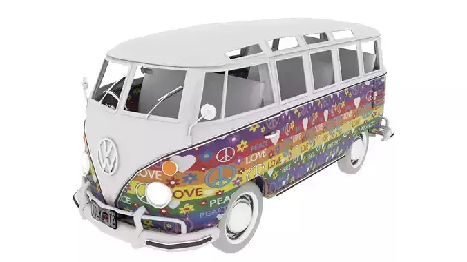 Volkswagen Samba Hippie T1 Bus Low-poly 3D model