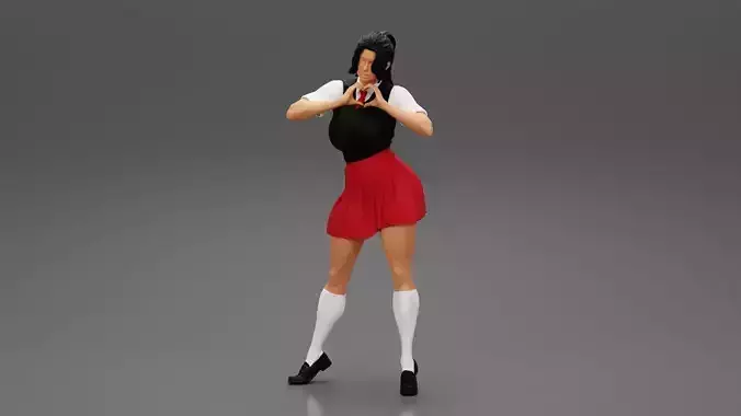 Sexy School Girl Wearing Costume Making Heart with His Hands 3D print model