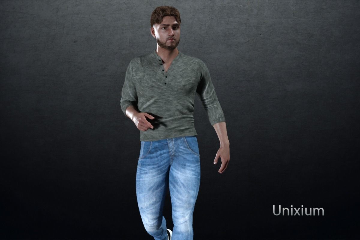Phares man in jeans and sweater Low-poly 3D model_4
